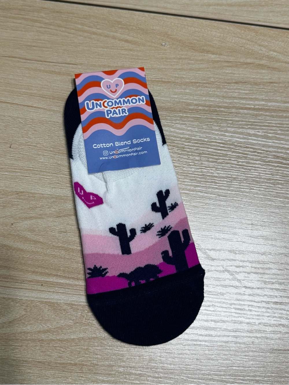 🌵 Uncommon No-Show Socks — Pink, Purple & Black Desert Cactus Design